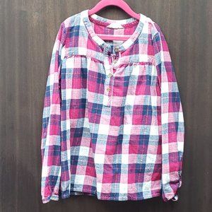 Lands End Kids Red White Blue Plaid Blouse Size 12
